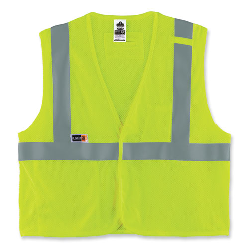 Image of Ergodyne® Glowear 8263Frhl Class 2 Fr Safety Economy Hook And Loop Vest, Modacrylic Mesh/Cotton, S/M, Lime, Ships In 1-3 Business Days