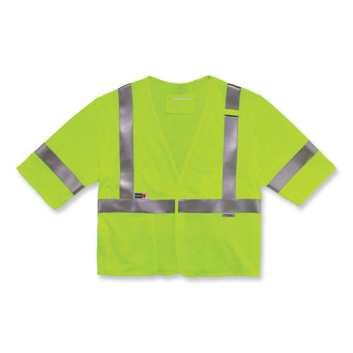 Image of Ergodyne® Glowear 8356Frhl Class 3 Fr Hook And Loop Safety Vest With Sleeves, Modacrylic, Small/Med, Lime, Ships In 1-3 Business Days