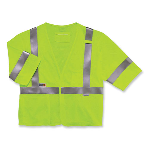 ergodyne® GloWear 8356FRHL Class 3 FR Hook and Loop Safety Vest with Sleeves, Modacrylic, 4XL/5XL, Lime, Ships in 1-3 Business Days