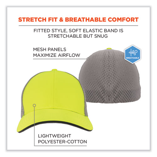GloWear 8931 Reflective Stretch-Fit Hat, Cotton/Polyester, Small/Medium, Hi-Vis Lime, Ships in 1-3 Business Days