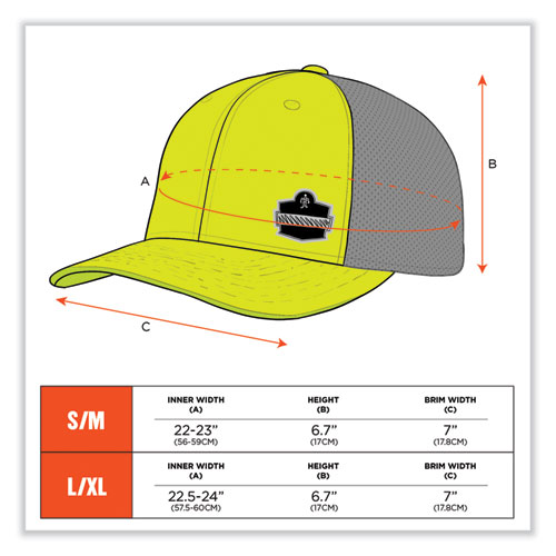 GloWear 8931 Reflective Stretch-Fit Hat, Cotton/Polyester, Ergodyne Logo, Large/XL, Hi-Vis Lime, Ships in 1-3 Business Days