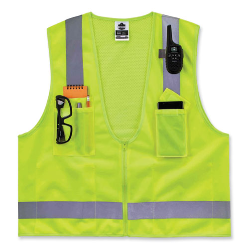 GloWear 8249Z Class 2 Economy Surveyors Zipper Vest, Polyester, Large/X-Large, Lime