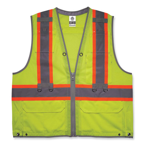 ergodyne® GloWear 8231TVK Class 2 Hi-Vis Tool Tethering Safety Vest Kit, Polyester, 2X-Large/3X-Large, Lime, Ships in 1-3 Business Days