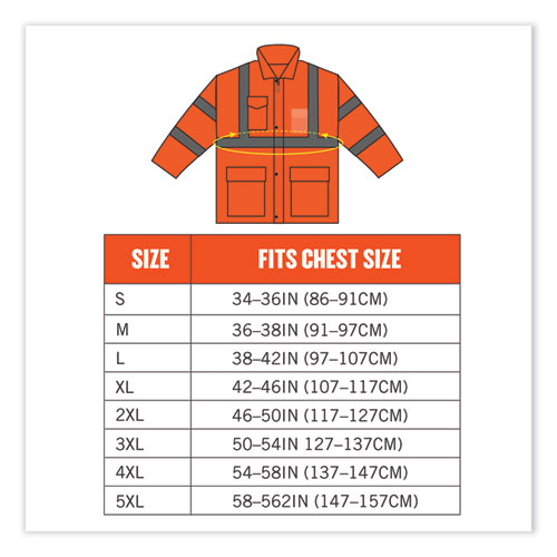 GloWear 8365 Class 3 Hi-Vis Rain Jacket, Polyester, Large, Orange, Ships in 1-3 Business Days