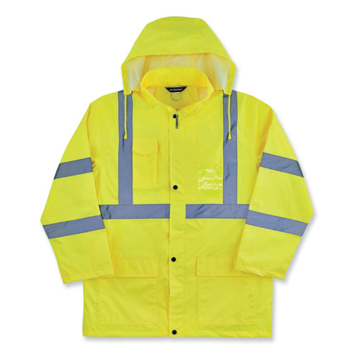 ergodyne® GloWear 8366 Class 3 Lightweight Hi-Vis Rain Jacket, Polyester, Small, Lime, Ships in 1-3 Business Days