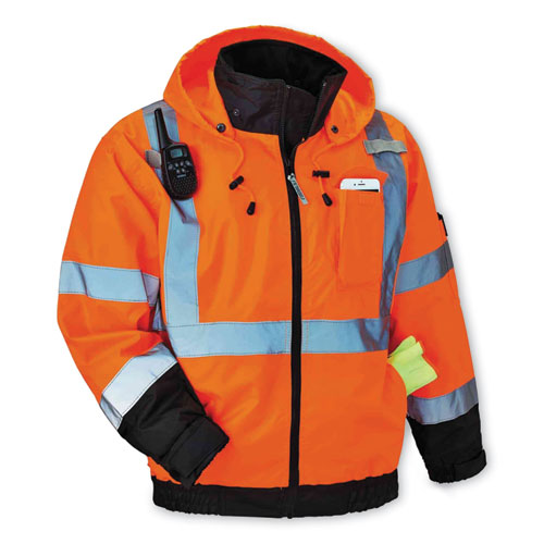GloWear 8379 Class 3 Hi-Vis Fleece Lined Bomber Jacket, Orange, X-Large