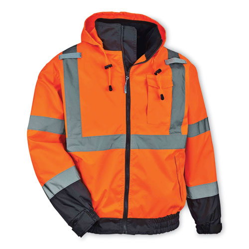 GloWear 8379 Class 3 Hi-Vis Fleece Lined Bomber Jacket, Orange, 3X-Large