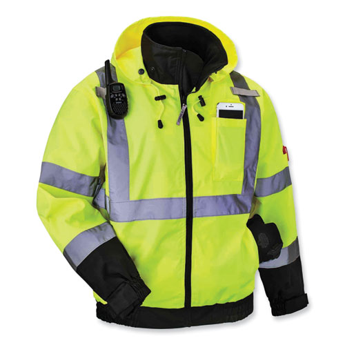 GloWear 8379 Class 3 Hi-Vis Fleece Lined Bomber Jacket, Lime, 5X-Large