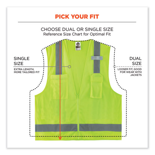 GloWear 8249Z-S Single Size Class 2 Economy Surveyors Zipper Vest, Polyester, X-Small, Lime