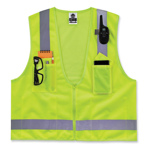 GloWear 8249Z-S Single Size Class 2 Economy Surveyors Zipper Vest, Polyester, X-Small, Lime