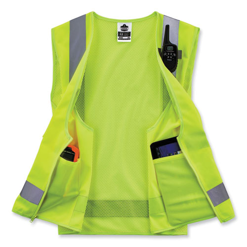 GloWear 8249Z-S Single Size Class 2 Economy Surveyors Zipper Vest, Polyester, Large, Lime, Ships in 1-3 Business Days