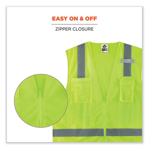 GloWear 8249Z-S Single Size Class 2 Economy Surveyors Zipper Vest, Polyester, Large, Lime, Ships in 1-3 Business Days