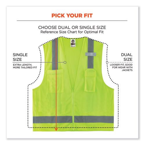 GloWear 8249Z-S Single Size Class 2 Economy Surveyors Zipper Vest, Polyester, X-Large, Lime, Ships in 1-3 Business Days