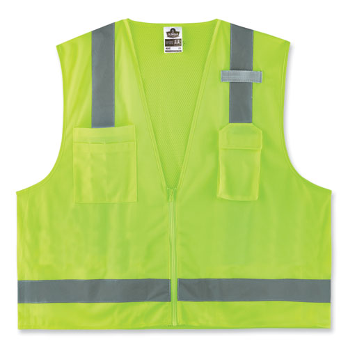 GloWear 8249Z-S Single Size Class 2 Economy Surveyors Zipper Vest, Polyester, 2X-Large, Lime, Ships in 1-3 Business Days