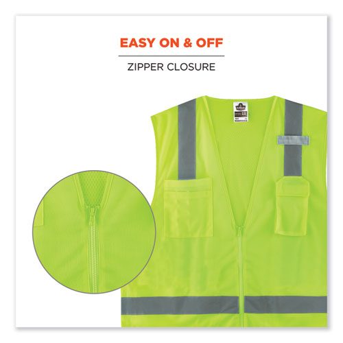 GloWear 8249Z-S Single Size Class 2 Economy Surveyors Zipper Vest, Polyester, 3X-Large, Lime, Ships in 1-3 Business Days
