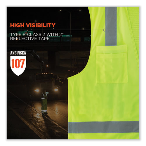 GloWear 8249Z-S Single Size Class 2 Economy Surveyors Zipper Vest, Polyester, 5X-Large, Lime
