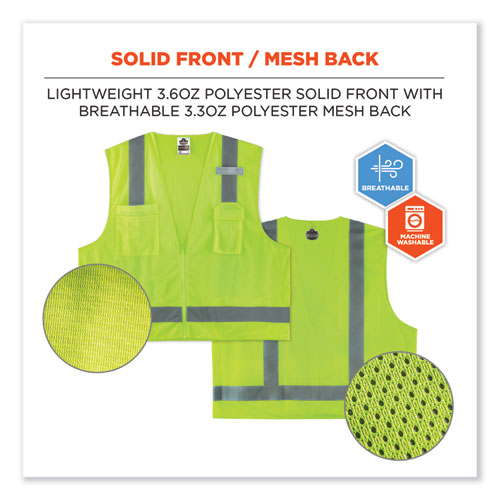 GloWear 8249Z-S Single Size Class 2 Economy Surveyors Zipper Vest, Polyester, 5X-Large, Lime