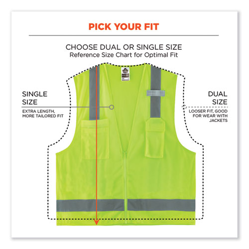GloWear 8249Z-S Single Size Class 2 Economy Surveyors Zipper Vest, Polyester, 5X-Large, Lime