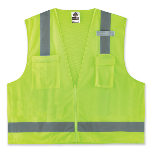 GloWear 8249Z-S Single Size Class 2 Economy Surveyors Zipper Vest, Polyester, 5X-Large, Lime