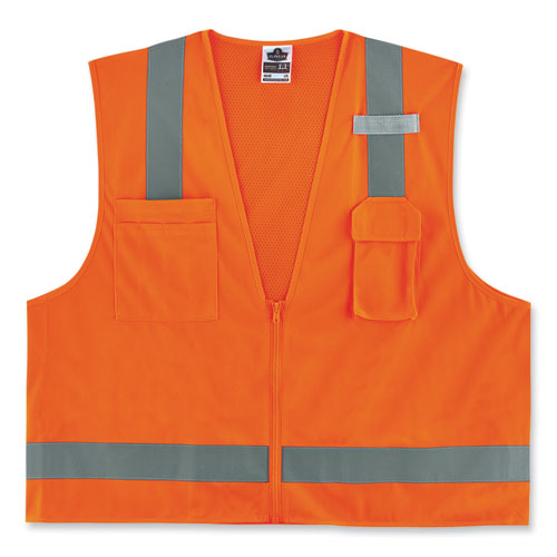 GloWear 8249Z-S Single Size Class 2 Economy Surveyors Zipper Vest, Polyester, X-Small, Orange