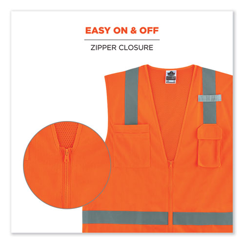GloWear 8249Z-S Single Size Class 2 Economy Surveyors Zipper Vest, Polyester, Large, Orange, Ships in 1-3 Business Days