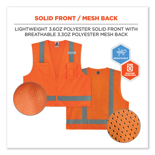 GloWear 8249Z-S Single Size Class 2 Economy Surveyors Zipper Vest, Polyester, 2X-Large, Orange, Ships in 1-3 Business Days