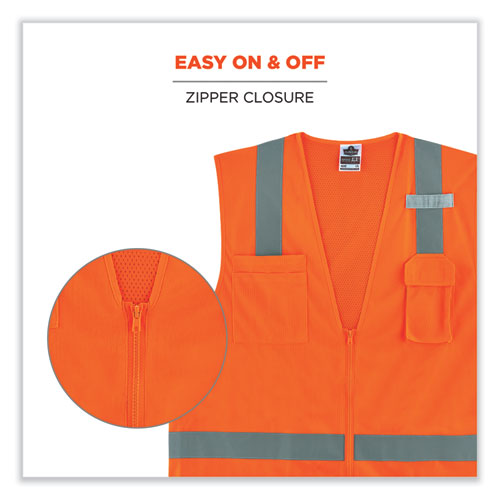 GloWear 8249Z-S Single Size Class 2 Economy Surveyors Zipper Vest, Polyester, 3X-Large, Orange, Ships in 1-3 Business Days