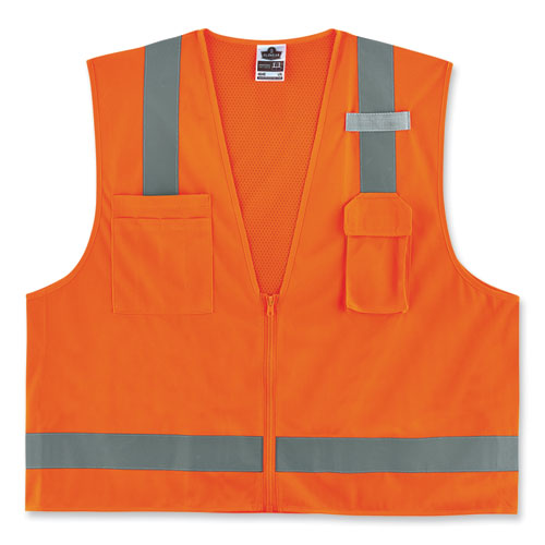 ergodyne® GloWear 8249Z-S Single Size Class 2 Economy Surveyors Zipper Vest, Polyester, 2X-Large, Lime, Ships in 1-3 Business Days