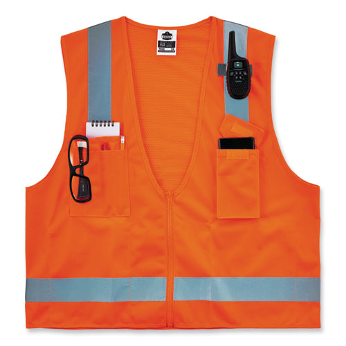 GloWear 8249Z-S Single Size Class 2 Economy Surveyors Zipper Vest, Polyester, 4X-Large, Orange, Ships in 1-3 Business Days