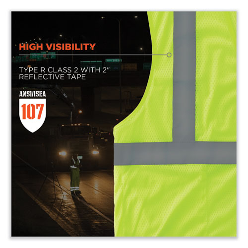 GloWear 8210HL-S Single Size Class 2 Economy Mesh Vest, Polyester, X-Small, Lime
