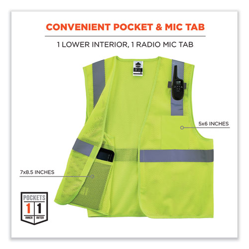 GloWear 8210HL-S Single Size Class 2 Economy Mesh Vest, Polyester, X-Small, Lime