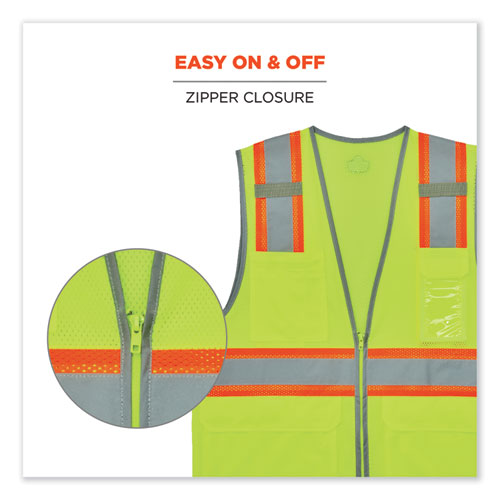 GloWear 8246Z-S Single Size Class 2 Two-Tone Mesh Vest, Polyester, Large, Lime