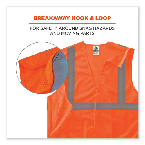 GloWear 8215BA-S Single Size Class 2 Economy Breakaway Mesh Vest, Polyester, 5X-Large, Orange