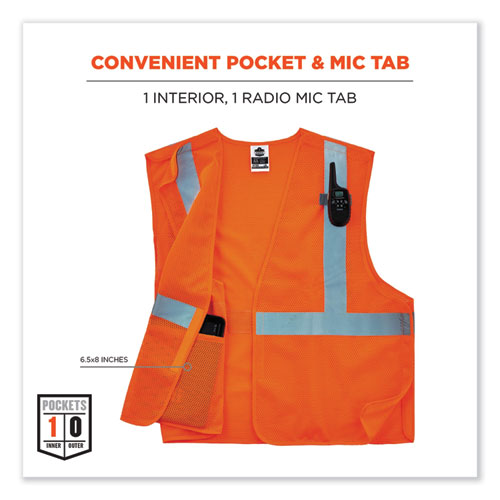 GloWear 8215BA-S Single Size Class 2 Economy Breakaway Mesh Vest, Polyester, 3X-Large, Orange