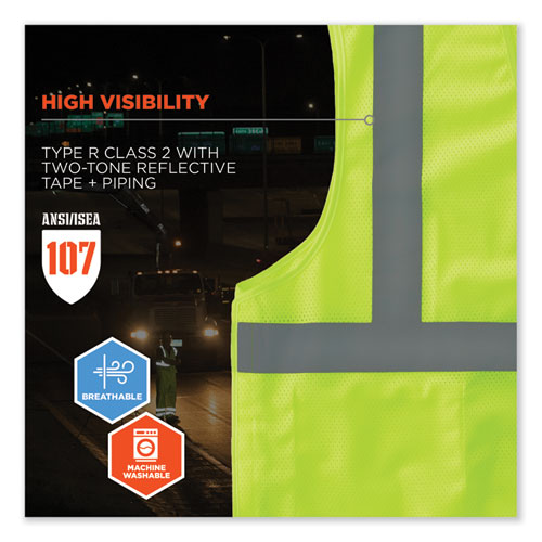 GloWear 8215BA-S Single Size Class 2 Economy Breakaway Mesh Vest, Polyester, 2X-Large, Lime