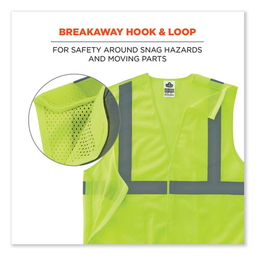 GloWear 8215BA-S Single Size Class 2 Economy Breakaway Mesh Vest, Polyester, Large, Lime