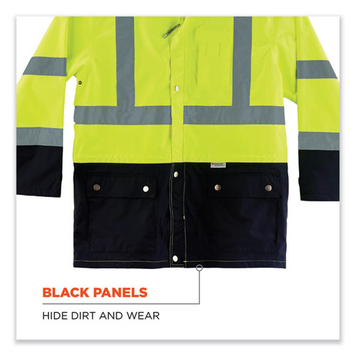 GloWear 8365BK Class 3 Hi-Vis Rain Jacket Black Bottom, X-Large, Lime