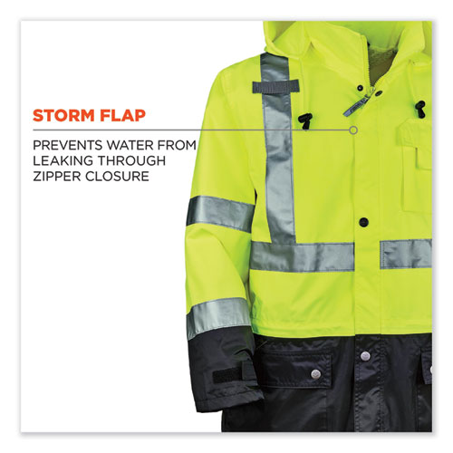 GloWear 8365BK Class 3 Hi-Vis Rain Jacket Black Bottom, 5X-Large, Lime