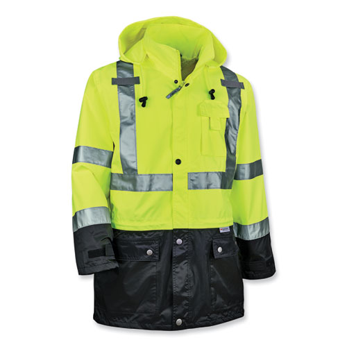 GloWear 8365BK Class 3 Hi-Vis Rain Jacket Black Bottom, 5X-Large, Lime