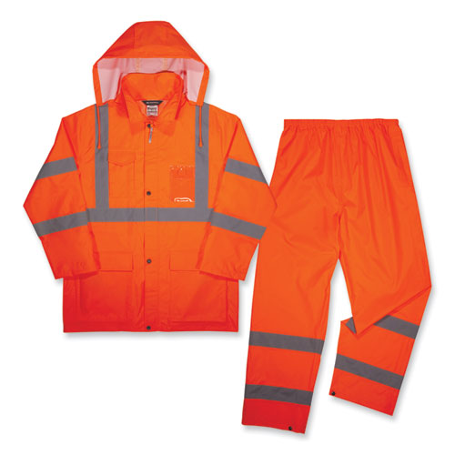 ergodyne® GloWear 8376K Lightweight HV Rain Suit, Medium, Orange, Ships in 1-3 Business Days