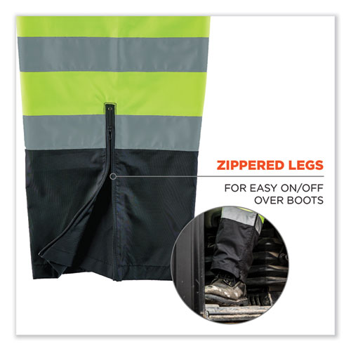 GloWear 8915BK Class E Hi-Vis Rain Pants Black Bottom, X-Large, Lime, Ships in 1-3 Business Days