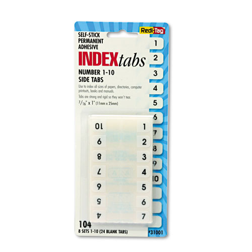 Redi-Tag® Legal Index Tabs, Preprinted Numeric: 1 To 10, 1/12-Cut, White, 0.44" Wide, 104/Pack