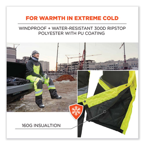 GloWear 8928 Class E Hi-Vis Insulated Bibs, X-Large, Lime, Ships in 1-3 Business Days