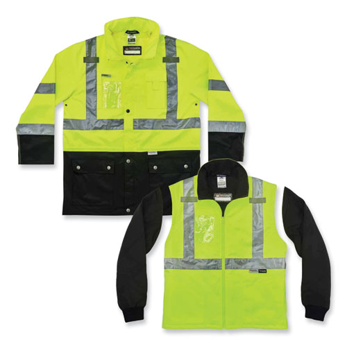 GloWear 8388 Class 3/2 Hi-Vis Thermal Jacket Kit, Large, Lime, Ships in 1-3 Business Days