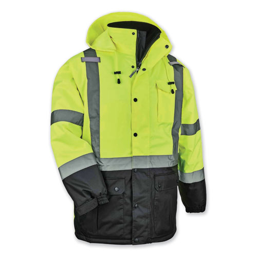 GloWear 8384 Class 3 Hi-Vis Quilted Thermal Parka, 4X-Large, Lime, Ships in 1-3 Business Days