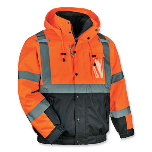 GloWear 8381 Class 3 Hi-Vis 4-in-1 Quilted Bomber Jacket, Orange, 3X-Large, Ships in 1-3 Business Days