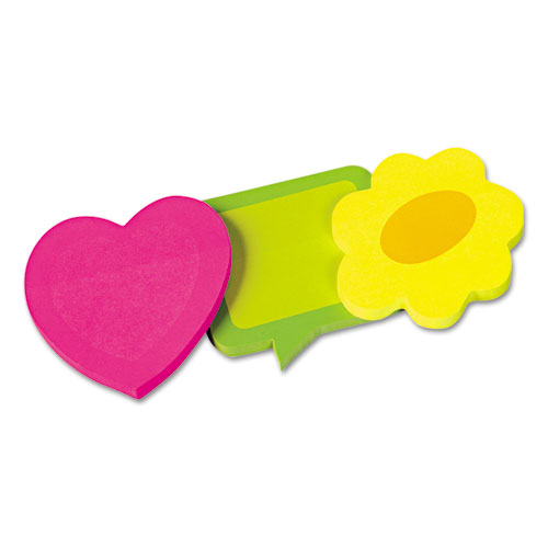 Two-Tone Sticky Note Combo, Thought Bubbles-Flowers-Hearts, Approx. 2.63 sq in, Assorted Colors, 50 Sheets/Pad, 3 Pads/Pack