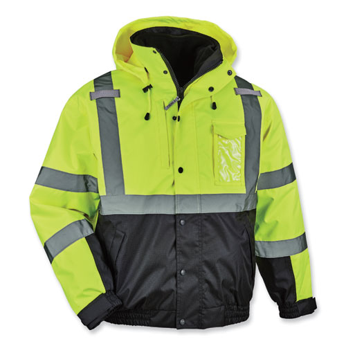 GloWear 8381 Class 3 Hi-Vis 4-in-1 Quilted Bomber Jacket, Lime, Medium, Ships in 1-3 Business Days