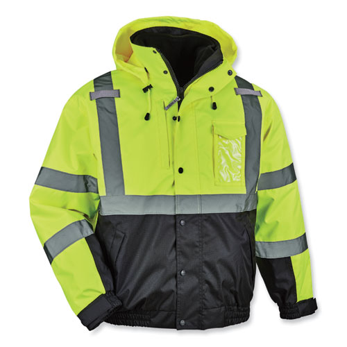 GloWear 8381 Class 3 Hi-Vis 4-in-1 Quilted Bomber Jacket, Lime, Large, Ships in 1-3 Business Days