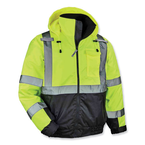GloWear 8377 Class 3 Hi-Vis Quilted Bomber Jacket, Lime, Medium, Ships in 1-3 Business Days